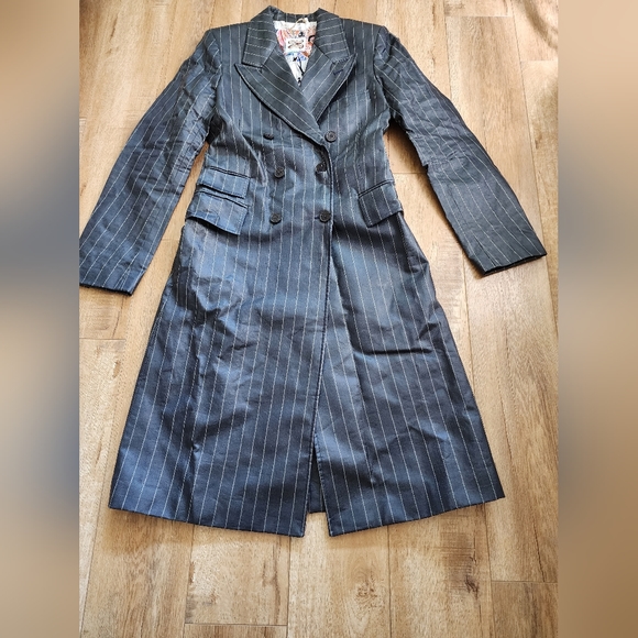 RARE! NWT Tommy Hilfiger x Zendaya Pinstripe Coated Denim Long Trench Coat Sz 8 - Picture 5 of 16
